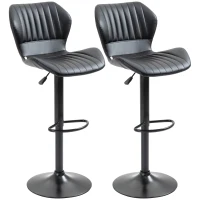 HOMCOM Shell Back Bar Stool Set of 2, PU Leather Adjustable Swivel Barstools with Chrome Base and Footrest for Kitchen Counter, Pub, Black(m-11)