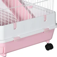 PawHut 32"L 6-Level Small Animal Cage with Universal Lockable Wheels, Pink(m-9)