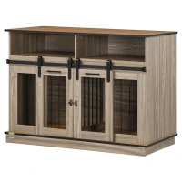 PawHut Dog Crate Furniture for Large Small Dogs, Double Dog Kennel, Oak(m-11)