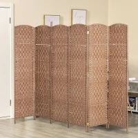 HOMCOM 6ft Folding Room Divider, 6 Panel Wall Partition with Wooden Frame for Bedroom, Home Office, Natural(m-7)