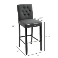 HOMCOM 2 Piece Bar Height Barstools, 30 Inches Linen Upholstered Breakfast Stools, Bar Chairs with Back, Footrest and Solid Wood Leg, Armless Seat for Kitchen, Dining Room, Grey(m-3)