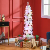 HOMCOM 5' Prelit Christmas Tree, Pencil Artificial Christmas Tree with Colorful Surface Branches, Colorful LED Lights, White(m-2)