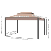 Outsunny 10x13ft Garden Gazebo Double-Tiered with Curtain Outdoor Shelter Backyard Canopy, Coffee(m-3)