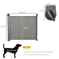 PawHut Retractable Pet Gate, Adjustable Safety Mesh Dog Gate, Extends to 55" for Narrow or Wide Doorways, Hallways, Stairs, Grey(m-3)