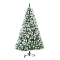 HOMCOM 6ft Unlit Snow-Dusted Full Fir Artificial Christmas Tree with Realistic Branches, 61 Pine Cones and 800 Tips(m-1)