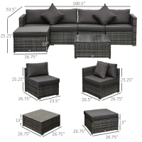 Outsunny 6 Piece Patio Furniture Set Outdoor Wicker Conversation Set All Weather PE Rattan Sectional Sofa Set with Ottoman, Cushions and Tempered Glass Table, Mixed Gray and Charcoal(m-3)