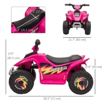 Aosom Kids Ride on ATV, 6V Battery Powered Quad Car with Forward, Reverse Switch, for Boys Girls 18-36 Months, Pink(m-3)