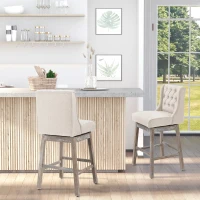 HOMCOM Bar Height Bar Stools Set of 2, 180 Degree Swivel Barstools with Solid Wood Footrests and Button Tufted Design, 30" Seat Height Bar Chairs for Kitchen Island, Beige(m-2)