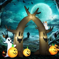 HOMCOM 10FT Gaint Halloween Inflatables Outdoor Decorations Dead Tree Archway with Ghost, Pumpkin, Blow Up Yard Decor with LED Lights  for Garden, Lawn, Party, Holiday(m-10)