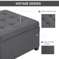HOMCOM Round Storage Ottoman Bench, Button Tufted Ottoman with Flip Top for Living Room, Entryway and Bedroom, Gray(m-5)