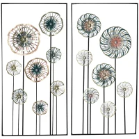 HOMCOM 3D Metal Wall Art Set of 2 Modern Flower Hanging Wall Sculpture Home Decor for Living Room Bedroom Kitchen 16"x32"x2, Blue Silver Gold(m-1)