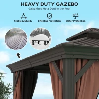 Outsunny 10' x 12' Outdoor Hardtop Gazebo with Galvanized Canopy & Netting Sidewalls for Lawn, Backyard, Dark Brown(m-4)