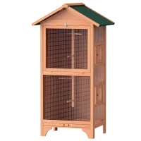 PawHut Wooden Bird Aviary Parrot Cage Pet Furniture with Removable Bottom Tray, 2 Doors, Asphalt Roof, 4 Perches, Orange(m-11)