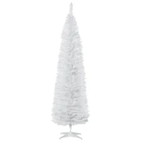 HOMCOM 7' Pencil Christmas Tree, Slim Artificial Xmas Tree with Realistic Branches, Sturdy Metal Stand, White(m-2)