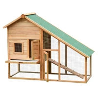 PawHut 62x26x47 Inches Rabbit Hutch Chicken Coop Wooden Poultry Hen House Small Animal Pet Cage with Outdoor Run and Ramp(m-10)