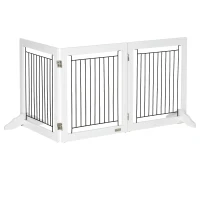 PawHut Freestanding Pet Gate, Folding Dog Gate with 2 Support Feet, 24" High, 3 Panels, for Small Dogs, Indoor Use - White(m-9)