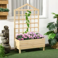 Outsunny Distressed Wood Planter Box with Trellis, Raised Garden Bed for Outdoor Plants Flowers Herbs, Natural(m-8)