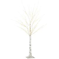 HOMCOM 5 ft Artificial Birch Tree Light with Pre-Lit LED Light for Home Party, Indoor and Covered Outdoor Use(m-11)