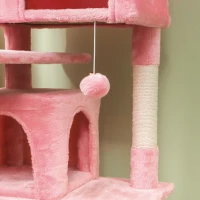PawHut 54" Cat Tree, Multi-Level Cat Tower with Scratching Posts, Cat Condos, Bed, Platforms, Ramp, Toy Ball, Pink(m-9)