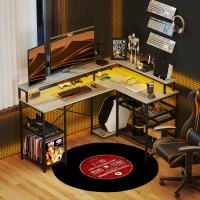 HOMCOM 59" L Shaped Desk with Storage, Corner Desk with LED Lights and Power Outlets for Home Office, Small Space, Gray(m-2)