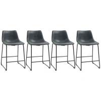 HOMCOM Counter Height Bar Stools, Vintage PU Leather Barstools with Footrest for Dining Room, Home Bar, Kitchen, Set of 4, Black(m-11)