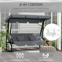Outsunny Free Standing Swing Bench, Porch Swing with Stand, Adjustable Canopy, Cushion and Pillows, Dark Gray(m-4)
