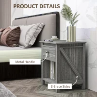 HOMCOM Bedside Table, Farmhouse Nightstand with with Drawer and Storage Shelf, Night Table for Bedroom, Grey(m-6)