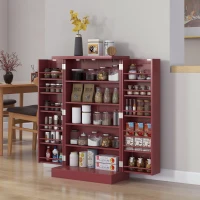 HOMCOM Freestanding Kitchen Pantry, Kitchen Storage Cabinet with 5-Tier Shelf, 12 Spice Racks, Adjustable Shelves, Red(m-2)