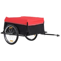 Aosom Folding Bicycle Cargo Trailer Cart Carrier Garden Use w/ Quick Release, Cover, Black/Red(m-2)