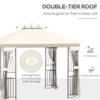 Outsunny 10'x10' Soft-top Patio Gazebo with Double Tier Roof, Mesh Curtains, Display Shelves, Top Hooks, Cream(m-4)