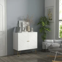 HOMCOM Freestanding Storage Cabinet with Doors, Cupboard Organization with Golden Hairpin Legs and Adjustable Shelves, White(m-1)