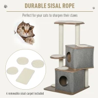 PawHut 44" H Feline Cat Tower Tree House with Sisal Scratching Posts, Soft Relaxing Cushions, & Many Perches/Condos(m-5)