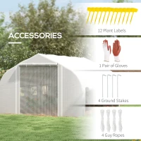 Outsunny 13 x 9.8ft Walk-in Polytunnel Greenhouse, Zipped Roll Up Sidewalls, Mesh Door, 8 Mesh Windows, Tunnel Warm House Tent with PE Cover, Plant Labels and Gloves, White(m-7)