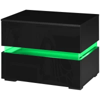HOMCOM Modern Nightstand, Bedside Table with 2 Drawers, USB Powered RGB LED Lights, Remote for Bedroom, Black(m-11)