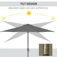 Outsunny 9ft Solar Patio Umbrella Outdoor Sunshade 24 LED Lights Tilt Canopy, Charcoal Grey(m-5)
