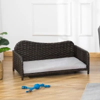 PawHut Rattan Pet Sofa for Large & Medium Dogs, Indoor & Outdoor Raised Wicker Dog Bed, Cat Couch, with Soft Washable Cushion, Charcoal Grey(m-1)