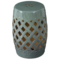 Outsunny 13" x 18" Ceramic Garden Stool with Woven Lattice Design & Glazed Strong Materials Decorative Outdoor Stool, Green(m-11)