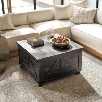 HOMCOM Farmhouse Coffee Table, Square Center Table with Flip-top Lids, Hidden Storage Compartment and Wooden Legs, Distressed Brown(m-8)