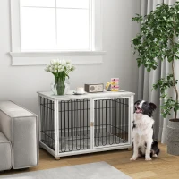 PawHut Dog Crate Furniture with Washable Cushion, Adjustable Feet for Medium Dogs, Indoor Use, Grey(m-8)