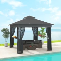 Outsunny 10' x 10' Outdoor Gazebo with Shelves and Netting, UV30+ Double Roof Patio Gazebo for Lawn, Backyard and Deck(m-2)