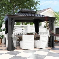 Outsunny 10' x 12' Outdoor Hardtop Gazebo with Galvanized Steel Canopy & Netting Sidewalls for Lawn, Backyard, Dark Grey(m-1)