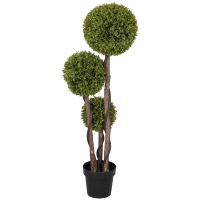 HOMCOM 45.3" Artificial Ball Boxwood Topiary Tree Fake Plant in Pot for Indoor Outdoor Living Room Decoration Light Green