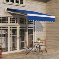 Outsunny 8' x 6.6' Patio Retractable Awning, Manual Exterior Sun Shade Deck Window Cover, Blue(m-10)