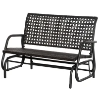 Outsunny 2-Person Outdoor Wicker Glider Bench, Patio Garden PE Rattan Swing Loveseat Chair with Extra Wide Seat and Curved Backrest for Porch, Backyard, Poolside, or Lawn, Dark Grey(m-11)