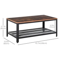 HOMCOM Industrial Coffee Table with Storage Shelf, Center Table with Metal Frame for Living Room, Rustic Brown(m-3)
