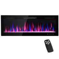 HOMCOM 50" Electric Fireplace Recessed and Wall Mounted, 1500W Ultra-thin with Adjustable Flame, Crystal, Black(m-1)