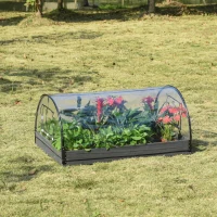 Outsunny 47" x 31" x 21" 12 Grids Garden Bed Planter Kit Box with Greenhouse with 2 Roll Up Windows Dual Use, Outdoor, PVC Cover(m-1)