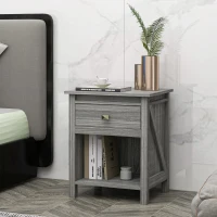 HOMCOM Bedside Table, Farmhouse Nightstand with with Drawer and Storage Shelf, Night Table for Bedroom, Grey(m-1)