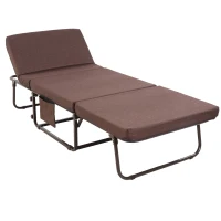 HOMCOM Rollaway Bed, Folding Bed with 3.25" Mattress, Portable Foldable Guest Bed with Adjustable Backrest, Steel Frame and Wheels, Brown(m-1)