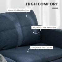 HOMCOM 53" 2 Seat Sofa, Upholstered Two Seater Couch with Sturdy Steel Legs for Bedroom, Living Room, Dark Blue(m-5)